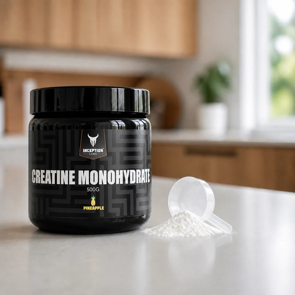 Inception Labs Creatine on a kitchen bench with scoop