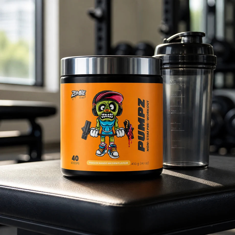 Zombie Labs Pumpz Passion Mango Mayhem tub in a gym setting